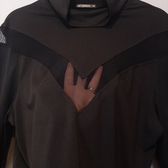 3/$20 SHEIN Mock Neck Fitted Top Sheer Inset Long Sleeve Sexy Black Plus Size 3X - Picture 6 of 9